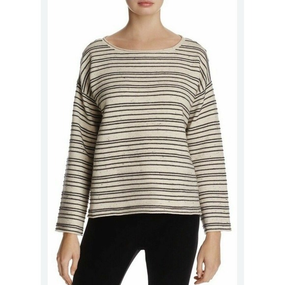 Eileen Fisher Peppered Cotton Wool Stripe Top Sweater Maple Oat Size PP